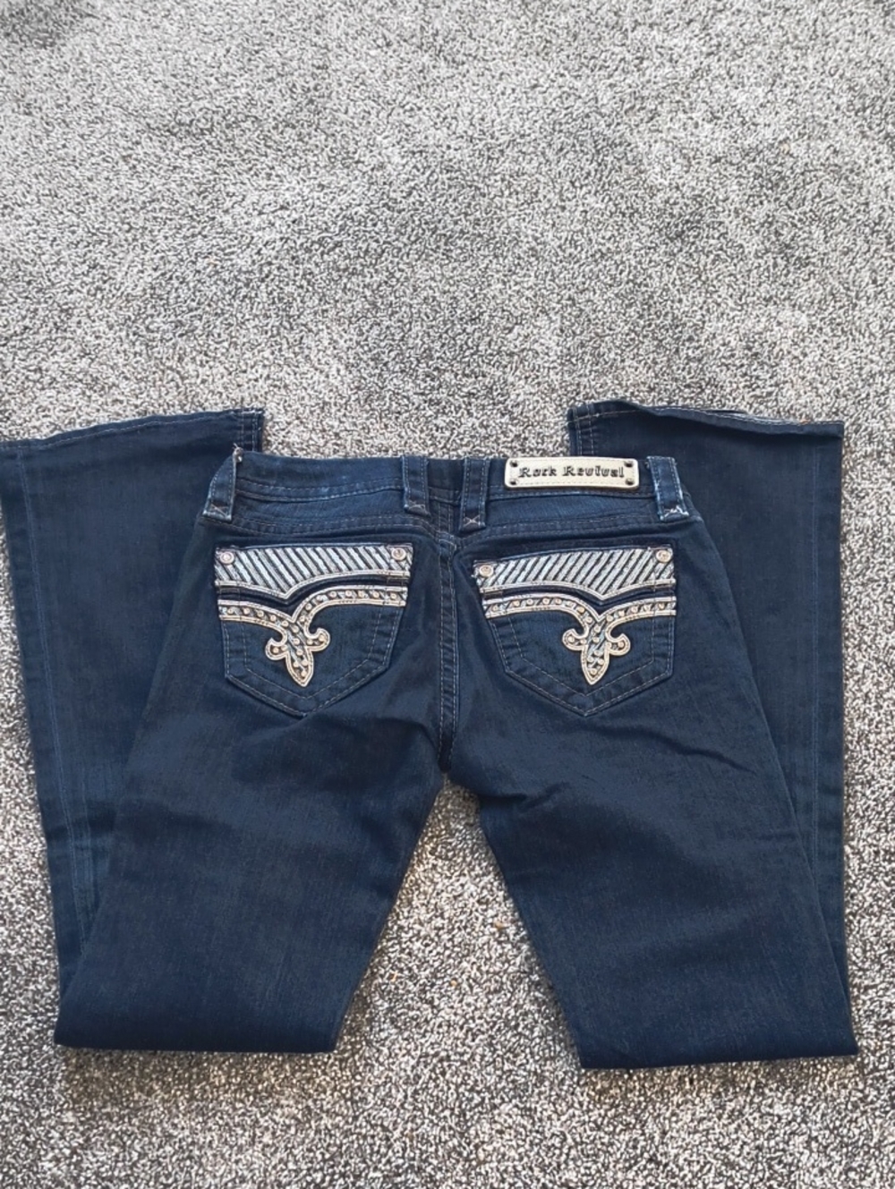 Klarry Rock Revival Dark Blue Embellished Bootcut Jeans